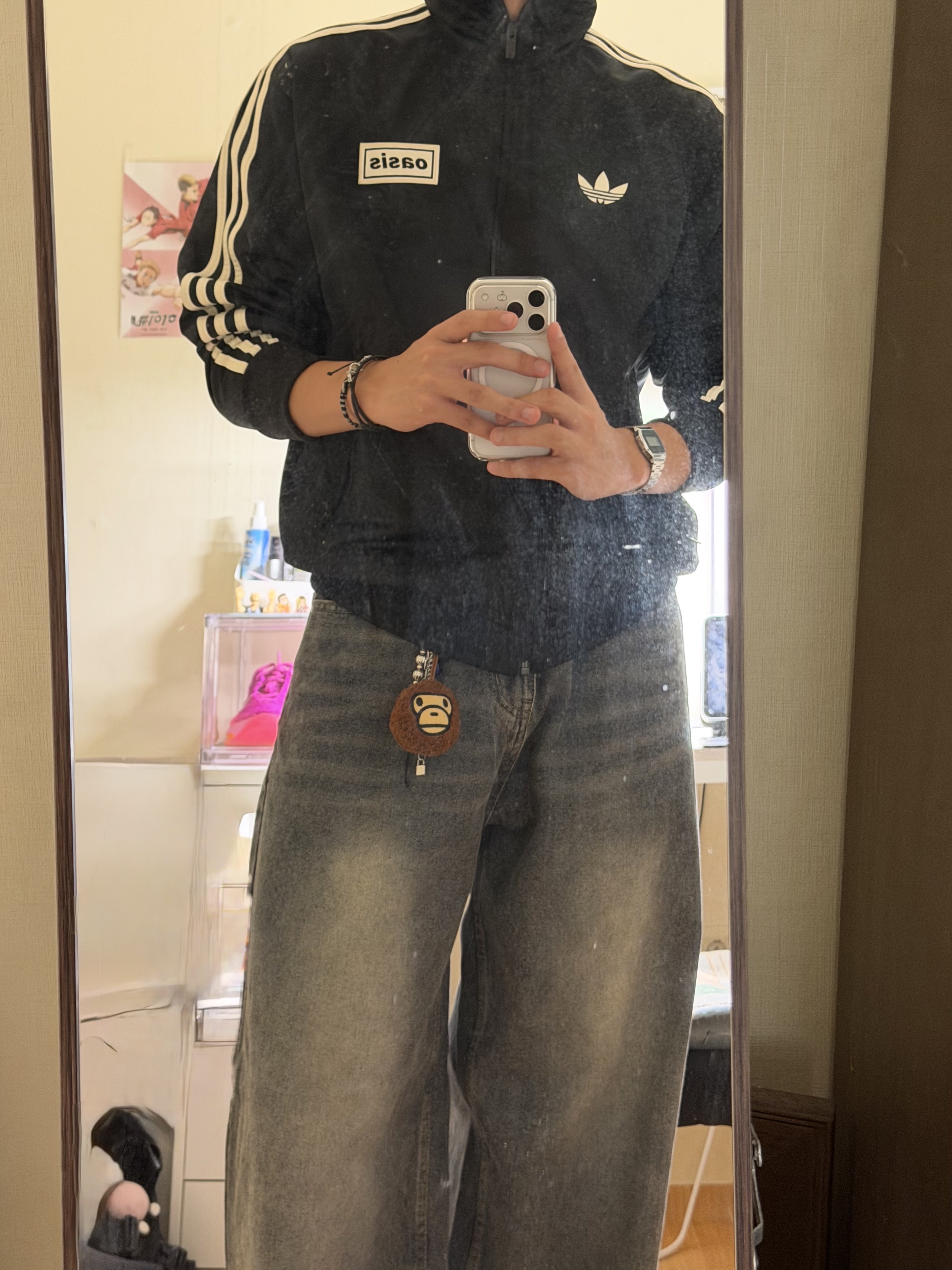 Adidas x Oasis Tour Firebird Track Top Black - KR Sizing 착용 스타일 - 3