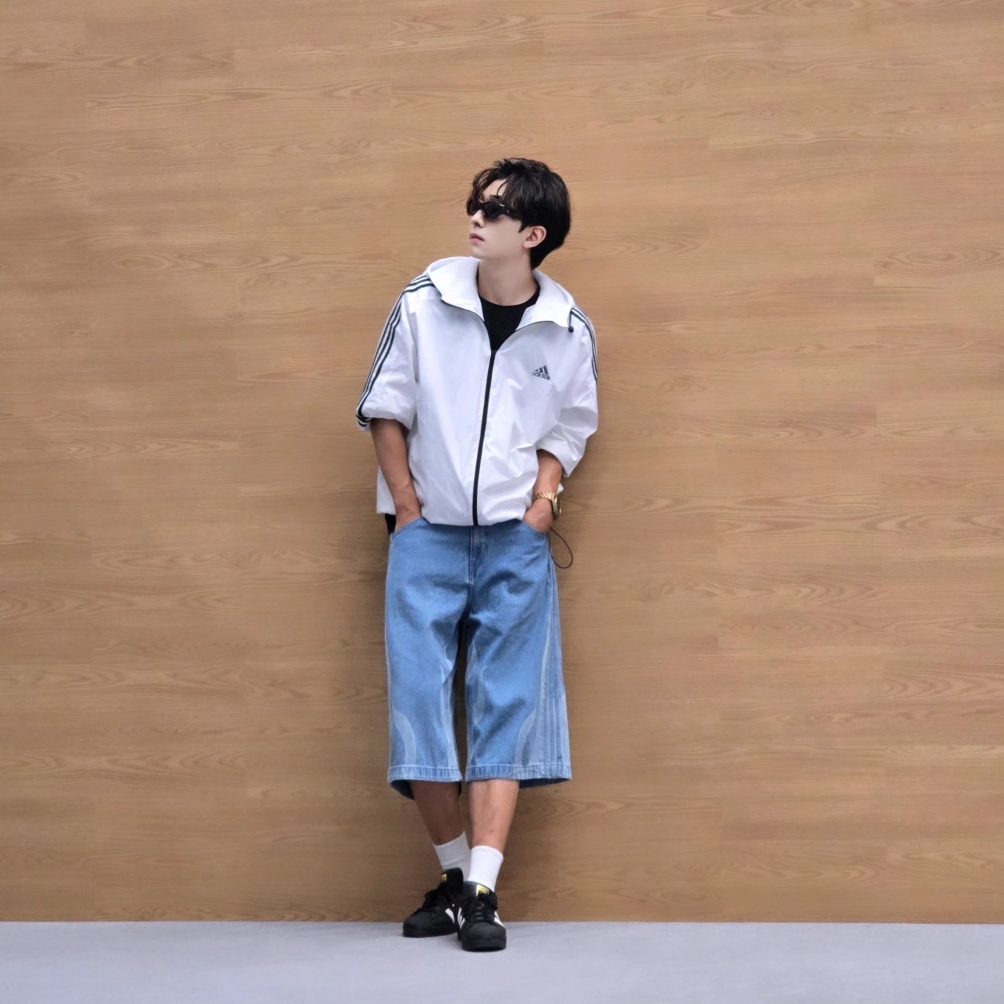 Adidas Flames Denim Shorts Blue - KR Sizing, Adidas Flames Denim Shorts Blue - US Sizing 착용 스타일 - 1