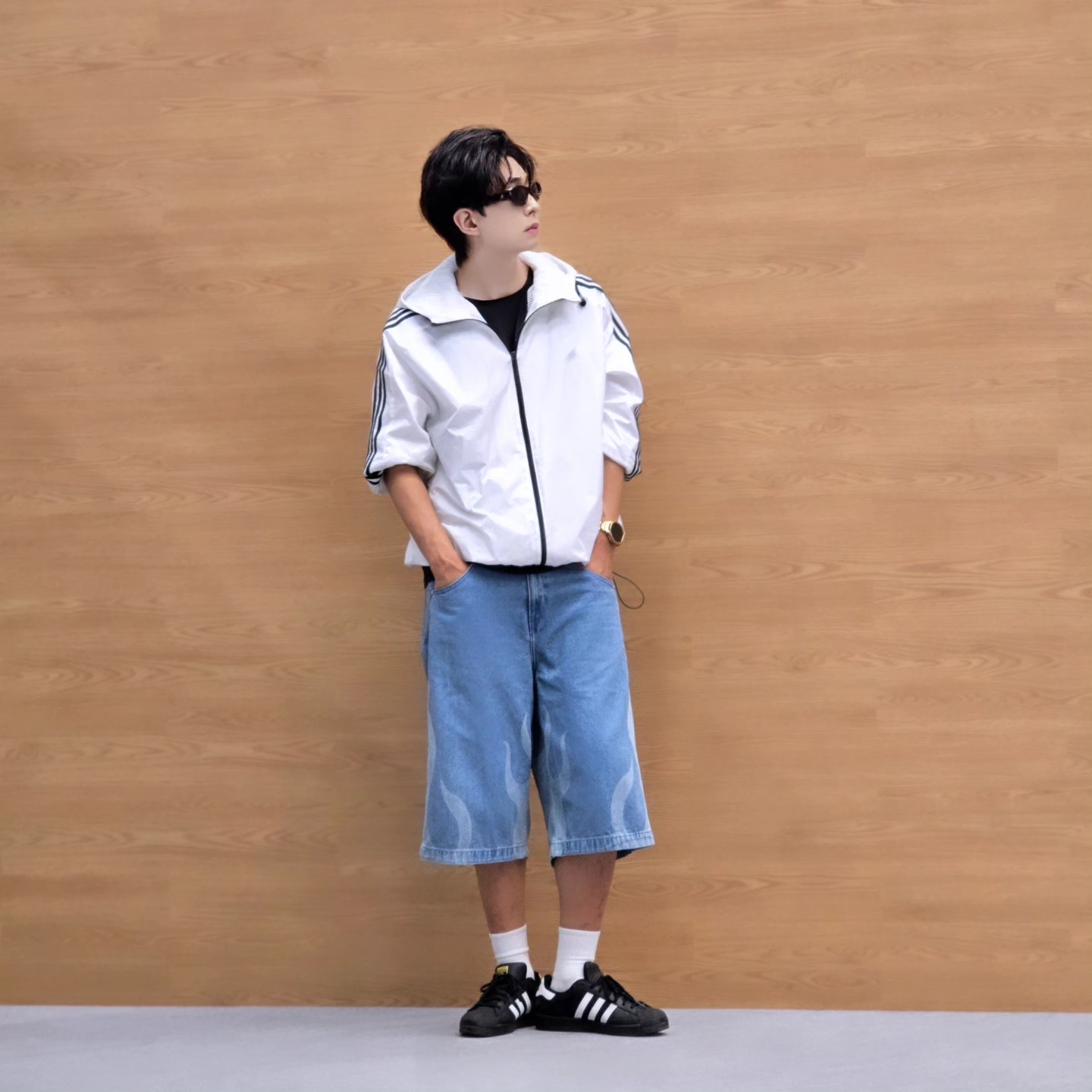Adidas Flames Denim Shorts Blue - KR Sizing, Adidas Flames Denim Shorts Blue - US Sizing 착용 스타일 - 4