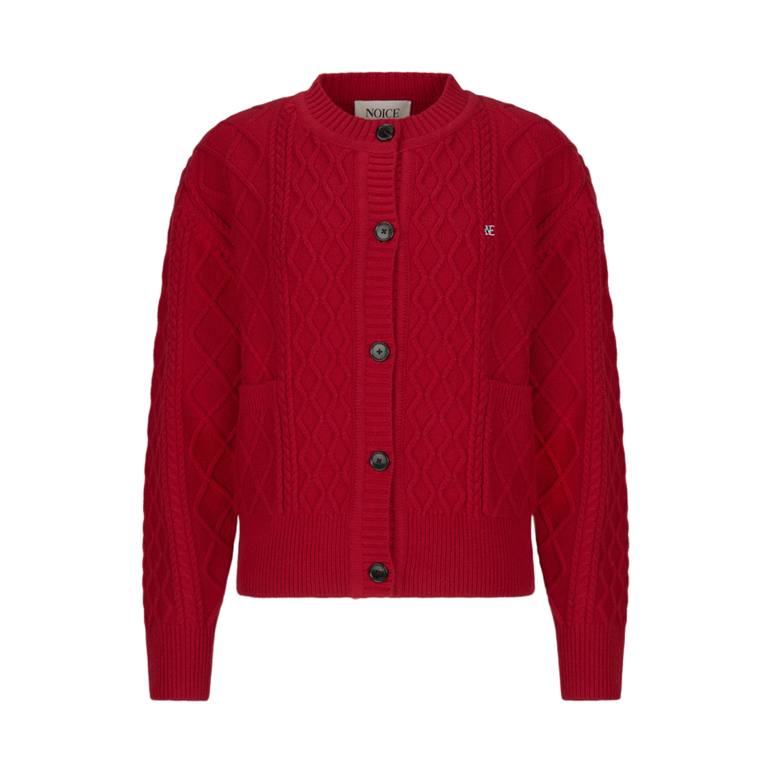 (W) 노이스 케이블 울 블렌드 니트 카디건 레드