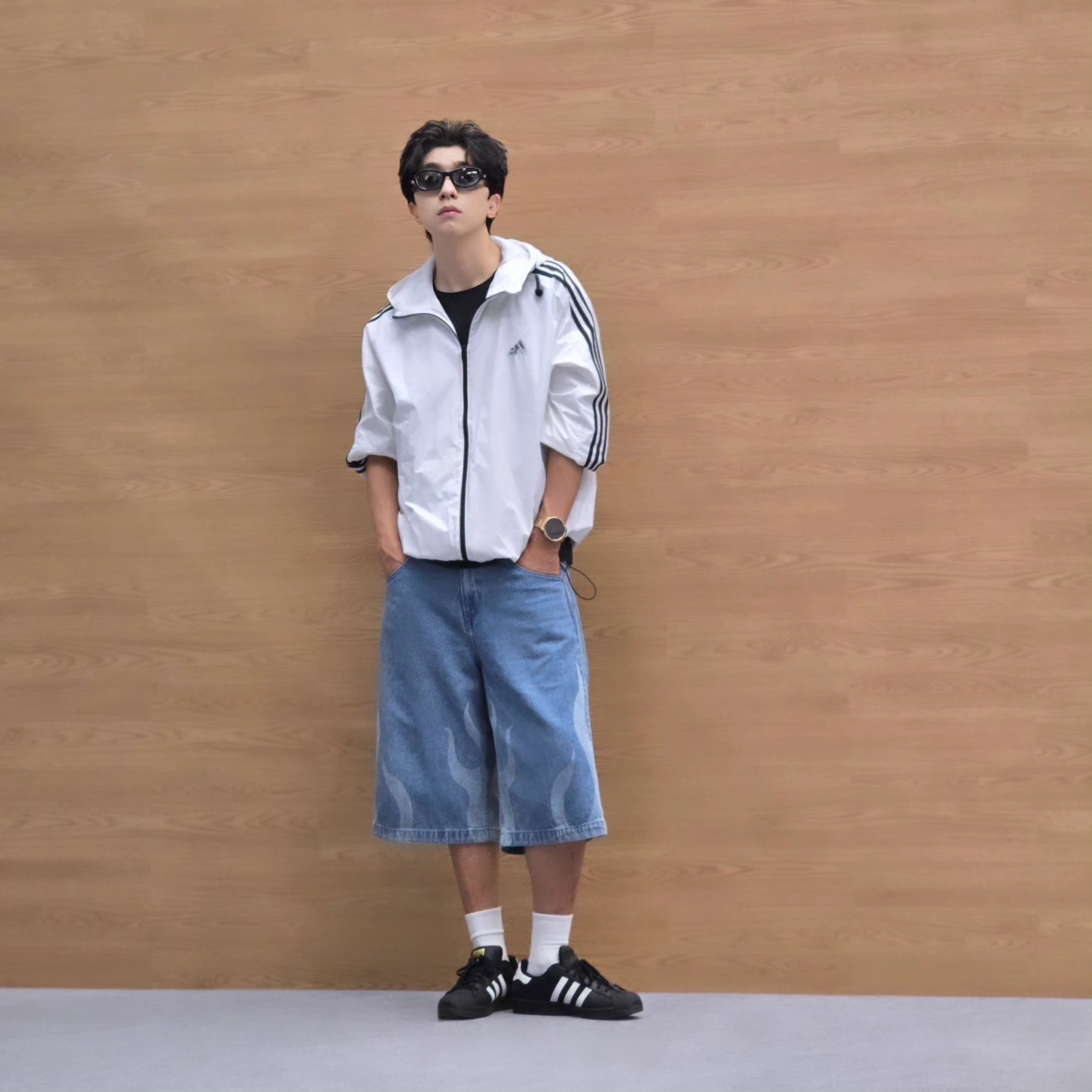 Adidas Flames Denim Shorts Blue - KR Sizing, Adidas Flames Denim Shorts Blue - US Sizing 착용 스타일 - 6