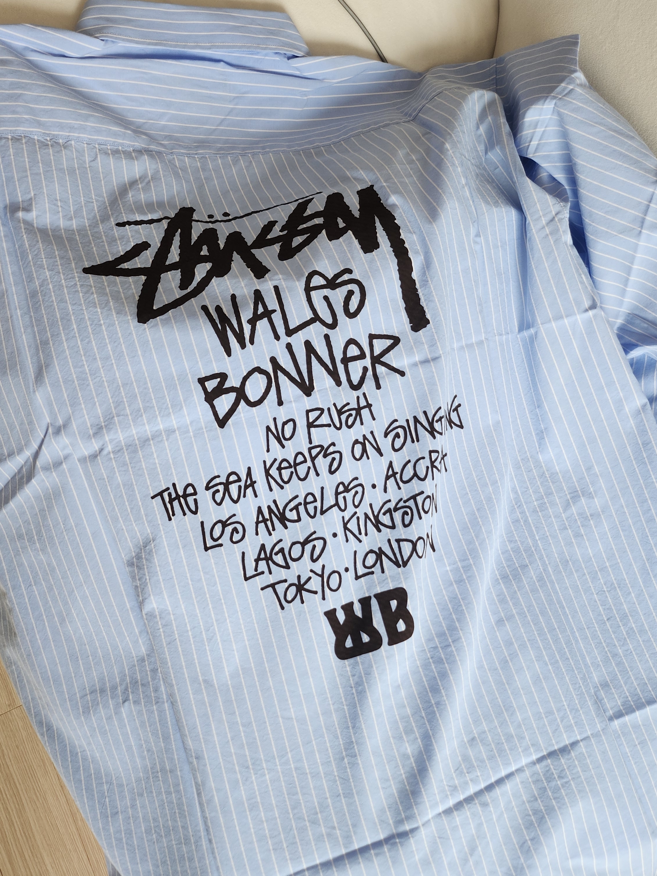 Stussy x Wales Bonner Poplin Shirt Stripe 착용 스타일