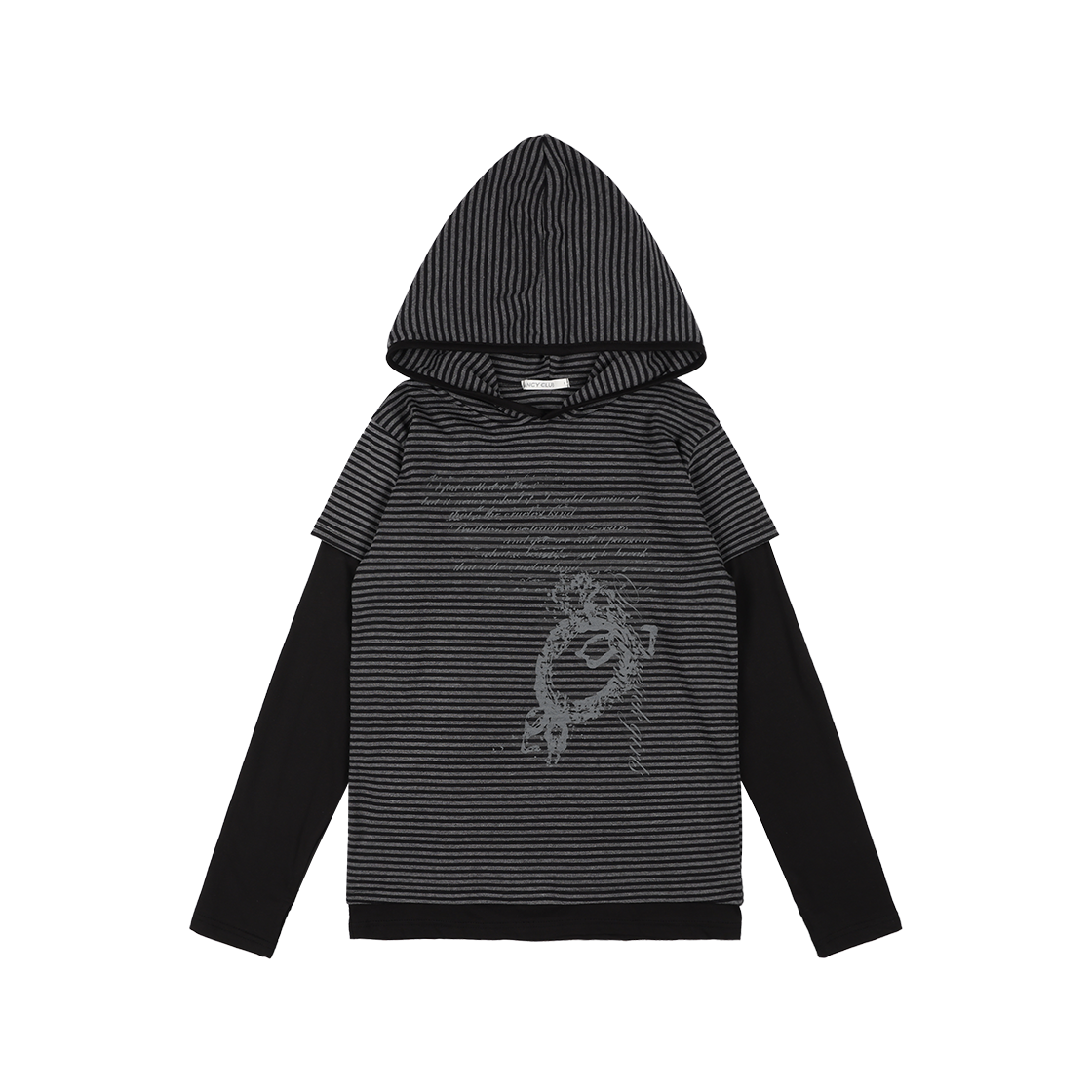 팬시클럽 스트라이프 레이어드 후드 블랙