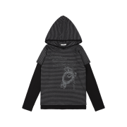 Fancy Club Stripe Layered Hoodie Black