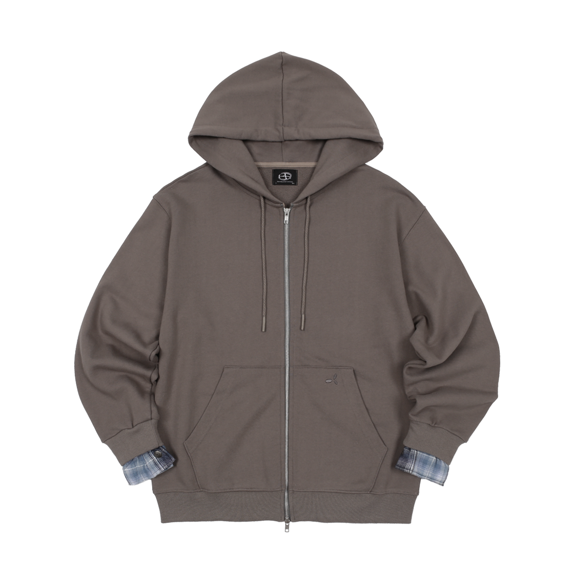 비피투디스오더 체크 레이어드 심볼 로고  후드집업 브라운(BP2DISORDER Check Layered Symbol Logo Hoodie Zip-Up Brown)