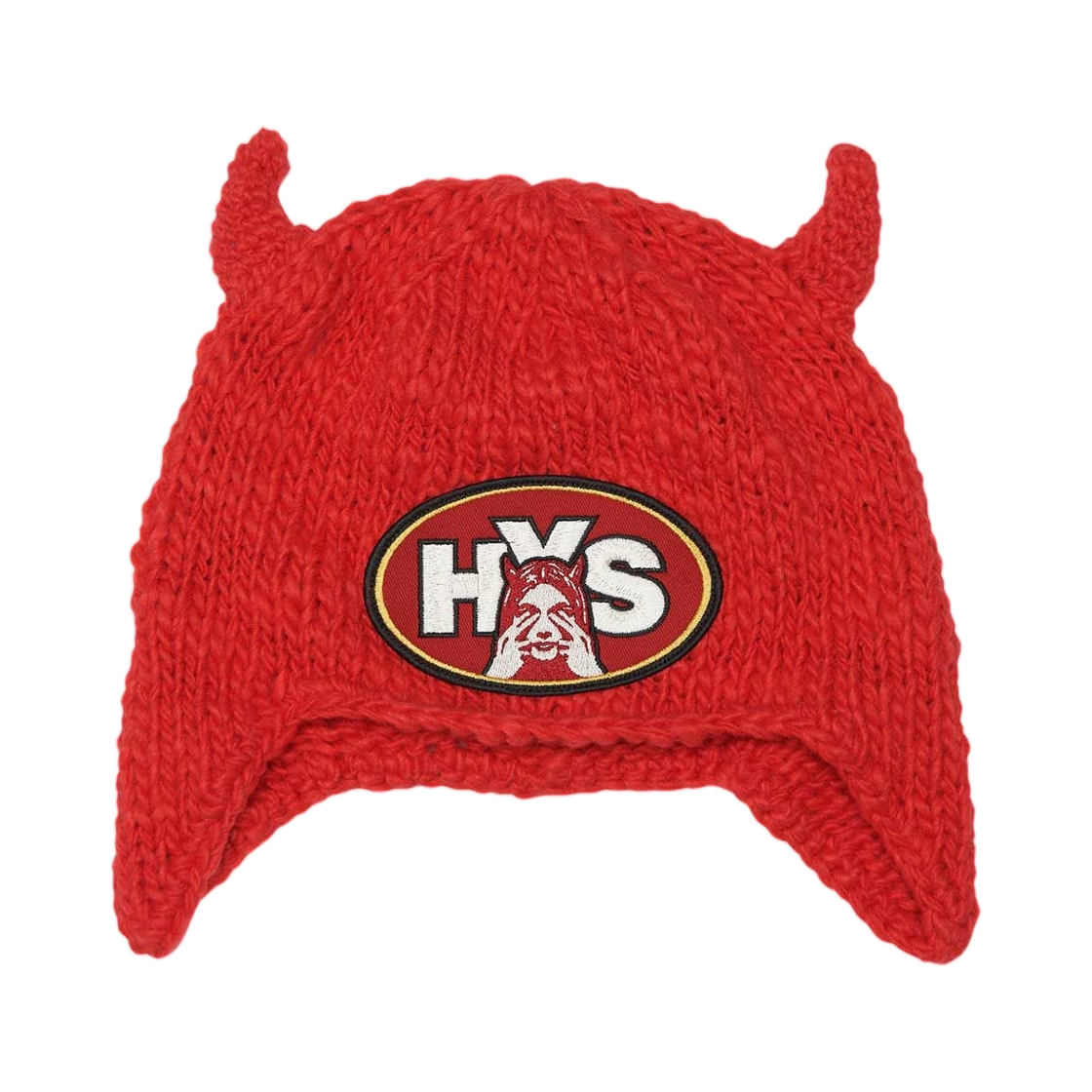 (W) 히스테릭 글래머 씨 노 이블 핸드 니트 캡 레드((W) Hysteric Glamour See No Evil Hand Knitted Cap Red) - 1