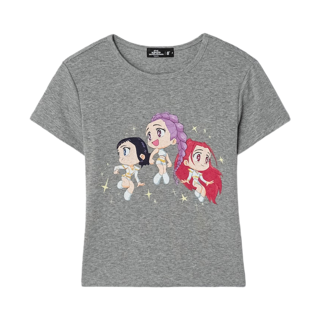 125942MX33 (W) 8seconds x KPop Demon Hunters Huntrix Crop SS T-Shirt Gray