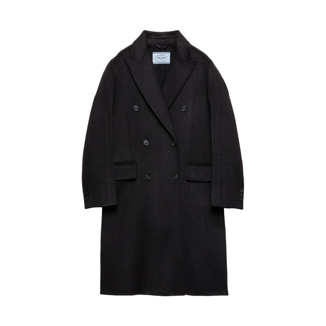 P616S-179B-F0002 (W) Prada Double-Breasted Double Cashwool Coat Black