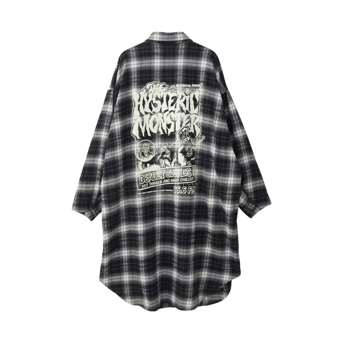 (W) 히스테릭 글래머 FM 몬도 라디오 체크 셔츠 드레스 블랙((W) Hysteric Glamour FM Mondo Radio Check Shirt Dress Black) - 2
