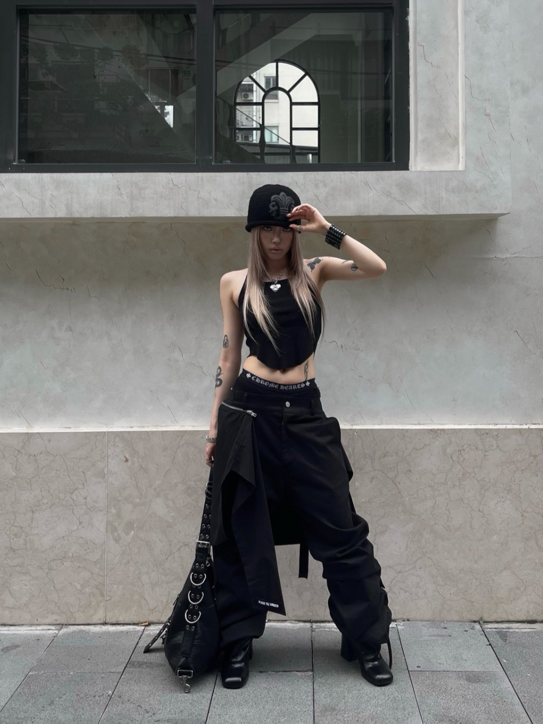 ROARINGRAD Shirt Zipper Flare Pants Black 착용 스타일
