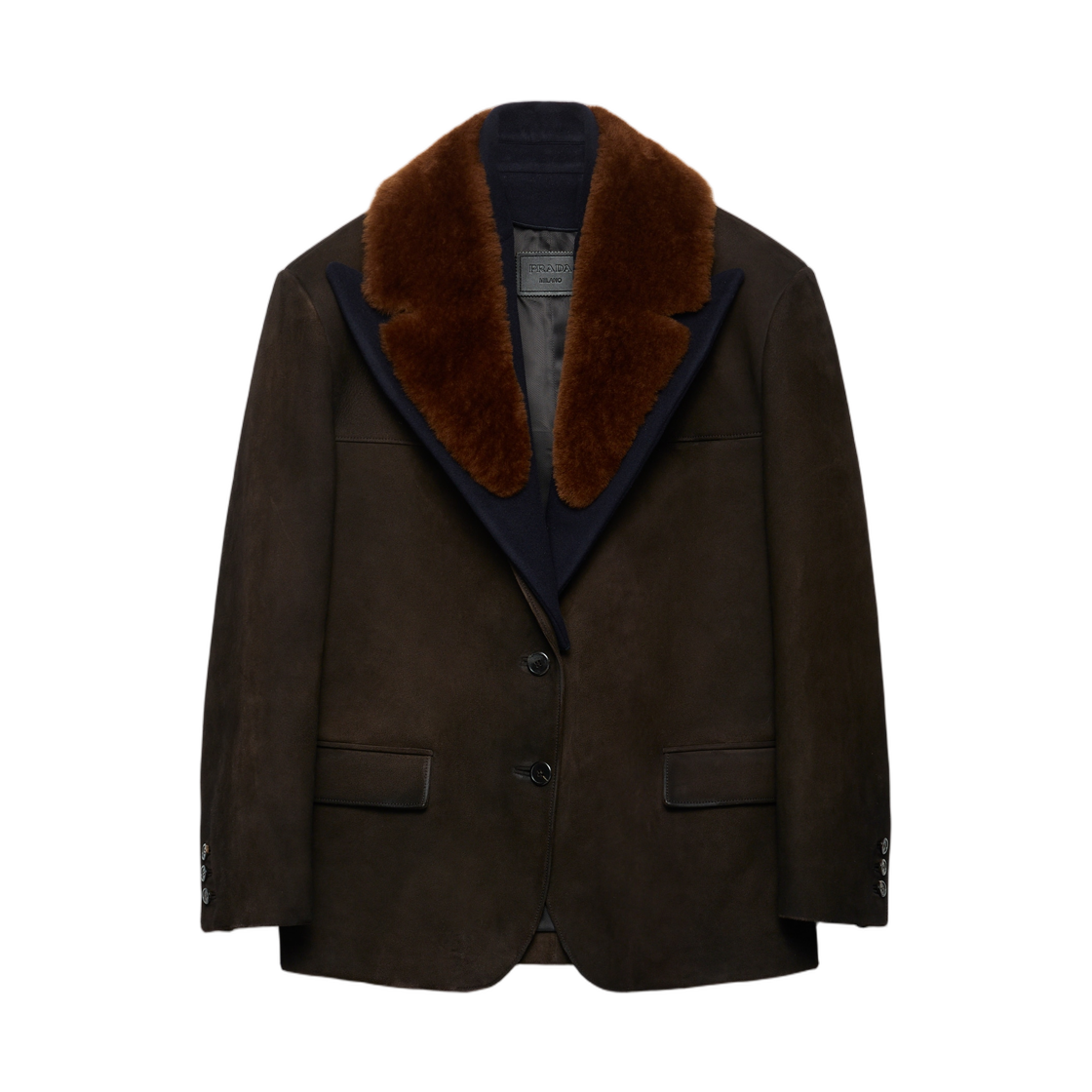 56A222-1V97-F0192 (W) Prada Suede and Shearling Caban Jacket Ebony