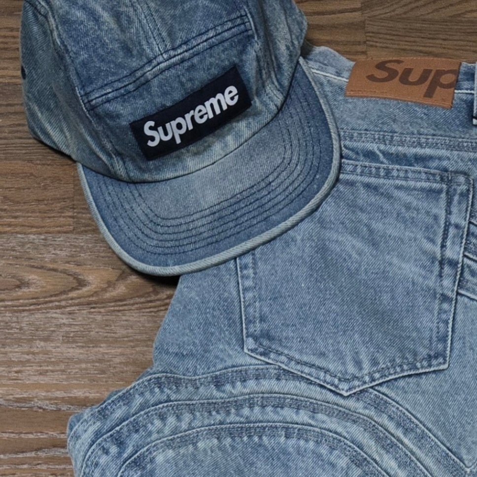 Supreme Washed Chino Twill Camp Cap Denim - 25FW 착용 스타일