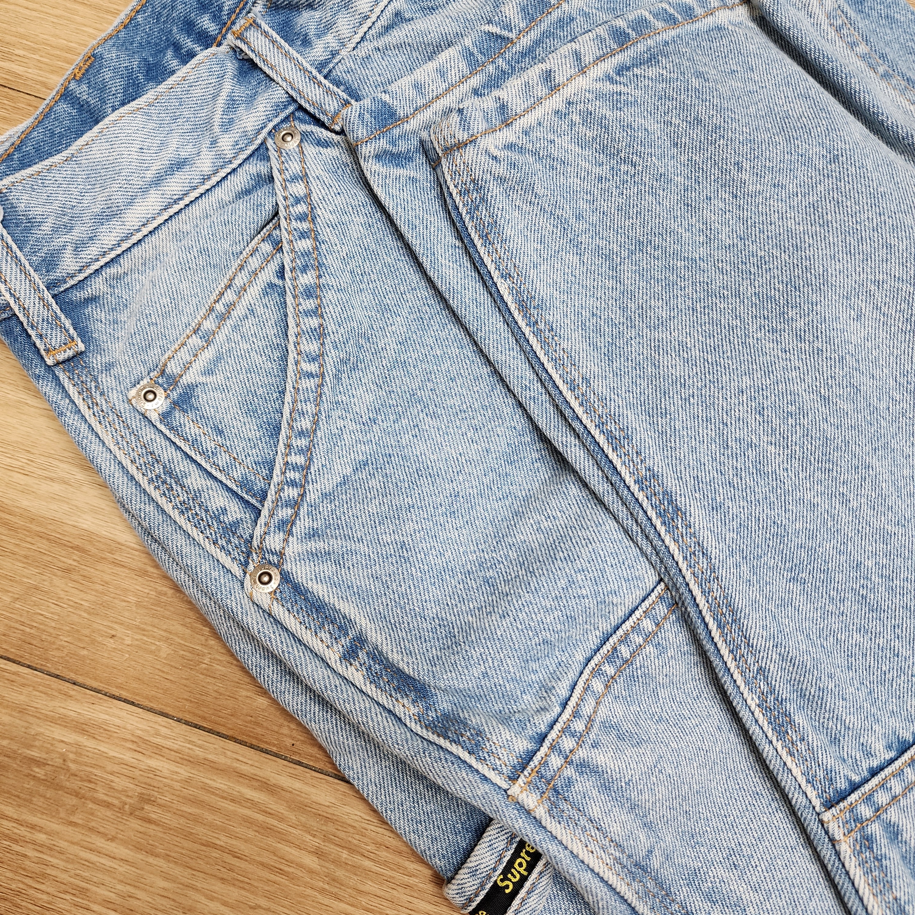 Supreme Double Knee Painter Pant Washed Blue - 23SS 착용 스타일