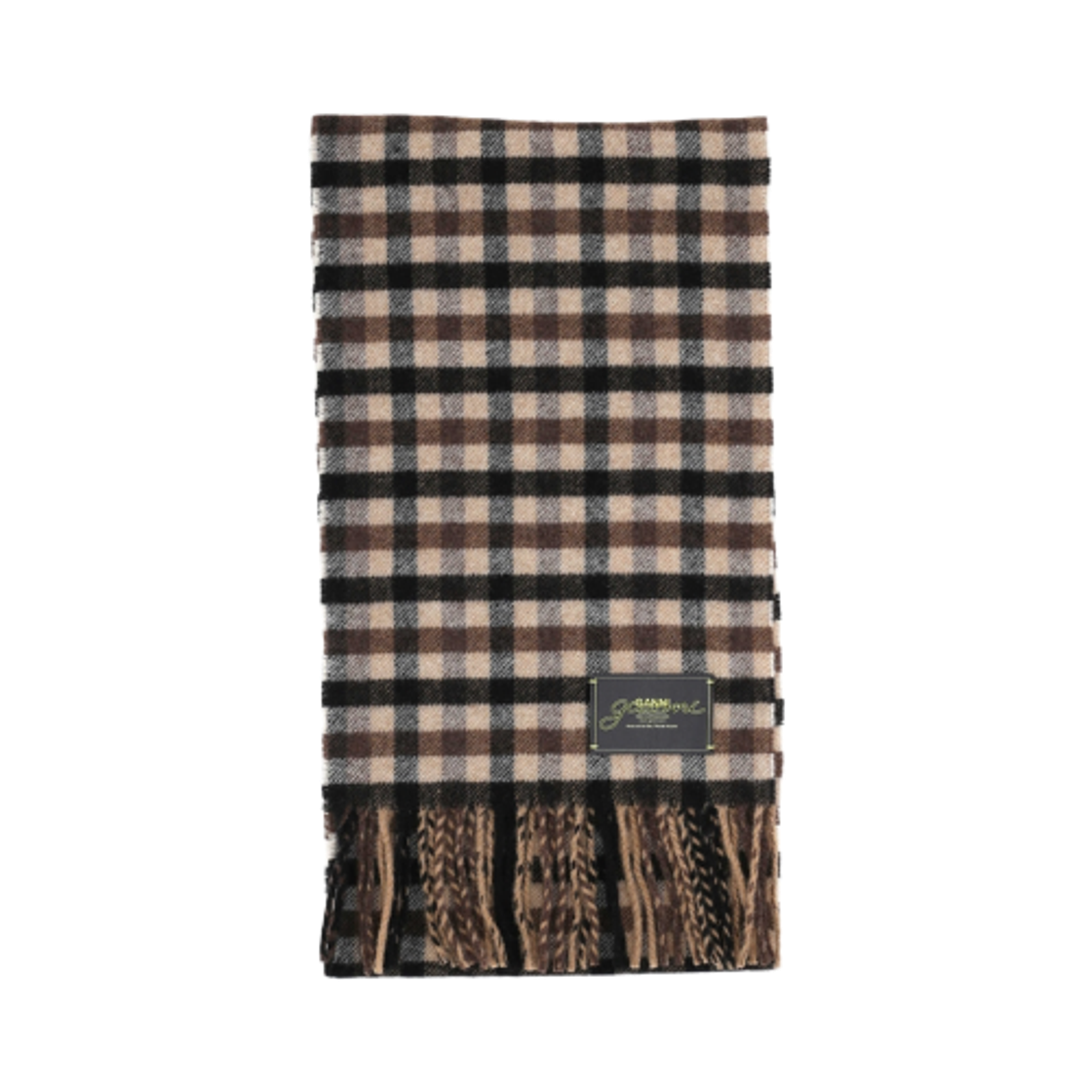 A6668-979 Ganni Check Fringed Wool Scarf Chicory Coffee