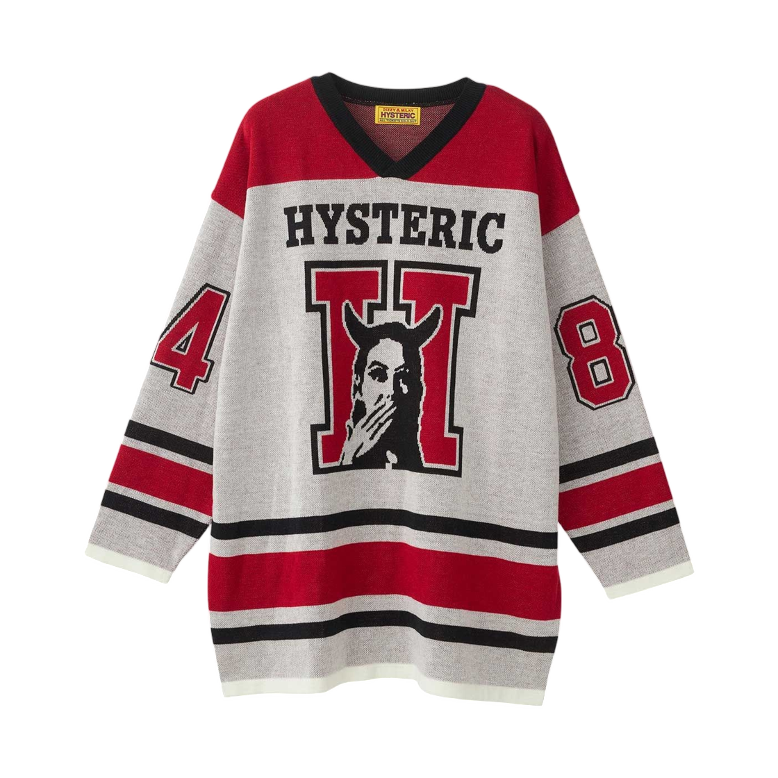 (W) 히스테릭 글래머 스피크 노 이블 자카드 풀오버 화이트((W) Hysteric Glamour Speak No Evil Jacquard Pullover White) - 1