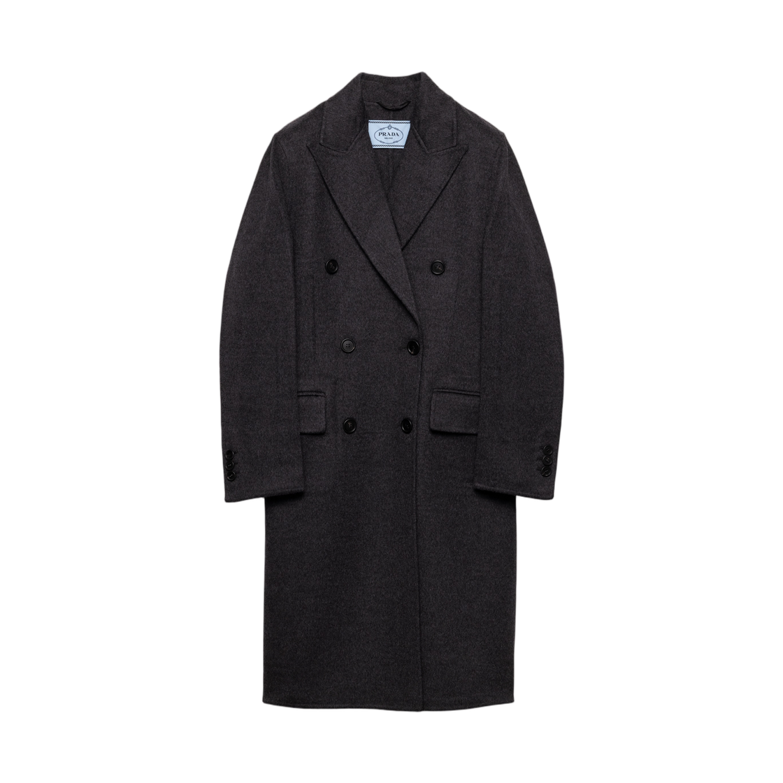 P616S-179B-F0480 (W) Prada Double-Breasted Double Cashwool Coat Slate Gray
