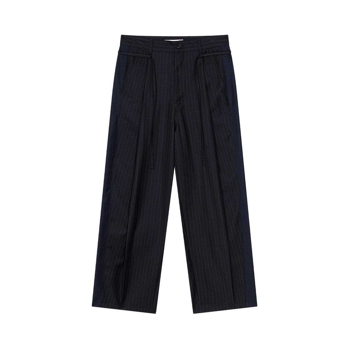 웨이비니스 딥 원 턱 사이드 라인 울 트라우저 네이비 스트라이프(Waviness Deep One Tuck Side Line Wool Trousers Navy Stripe)