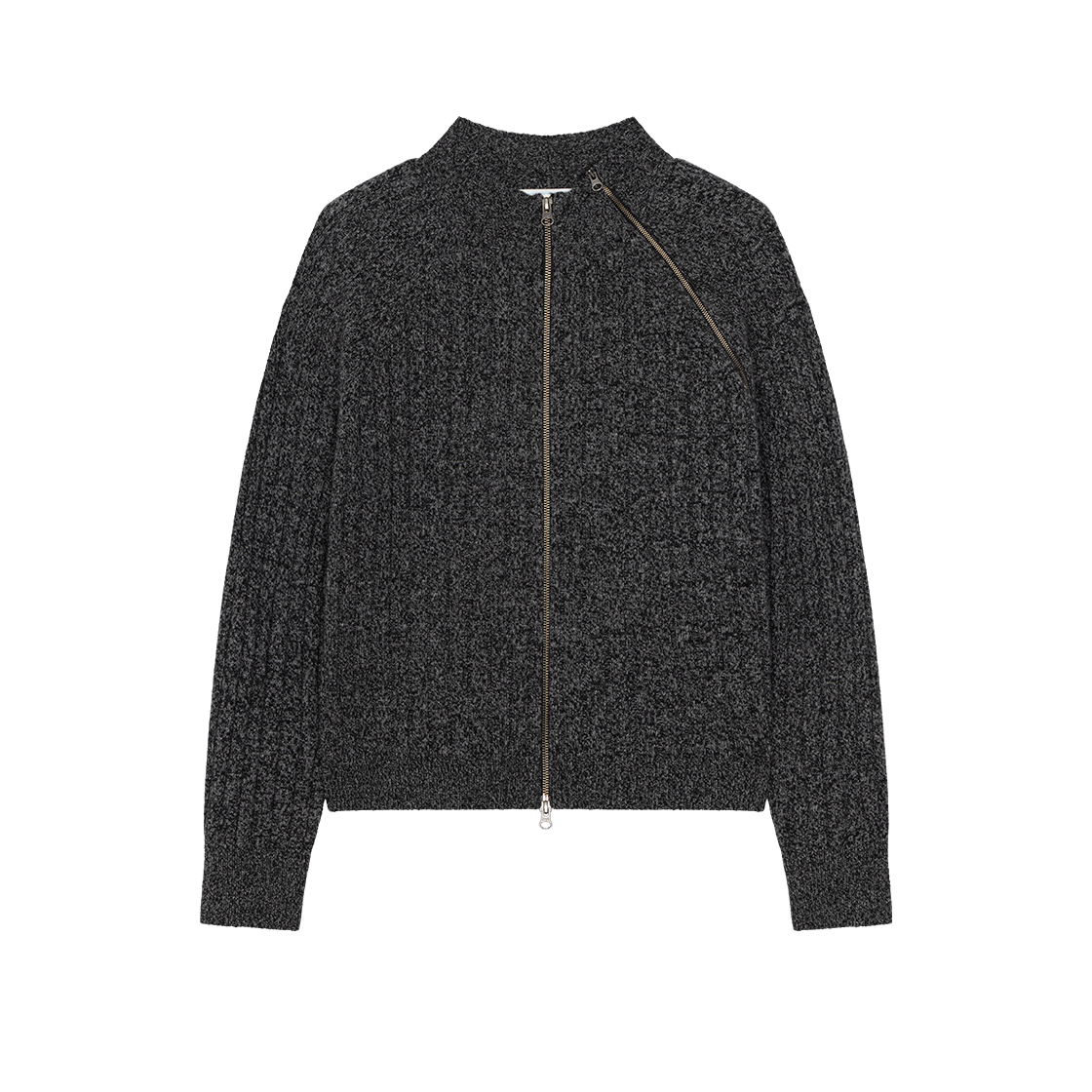 WVNS25335 Waviness Diagonal Full Zip Up Knitwear Melange Grey