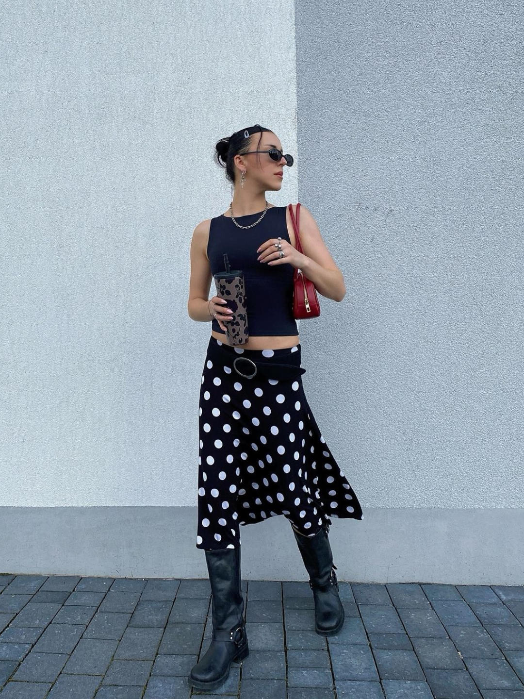 Yale Check Pleated Skirt Brown, (W) Zara Unbalance Dot Skirt Brown Blue 착용 스타일 - 2