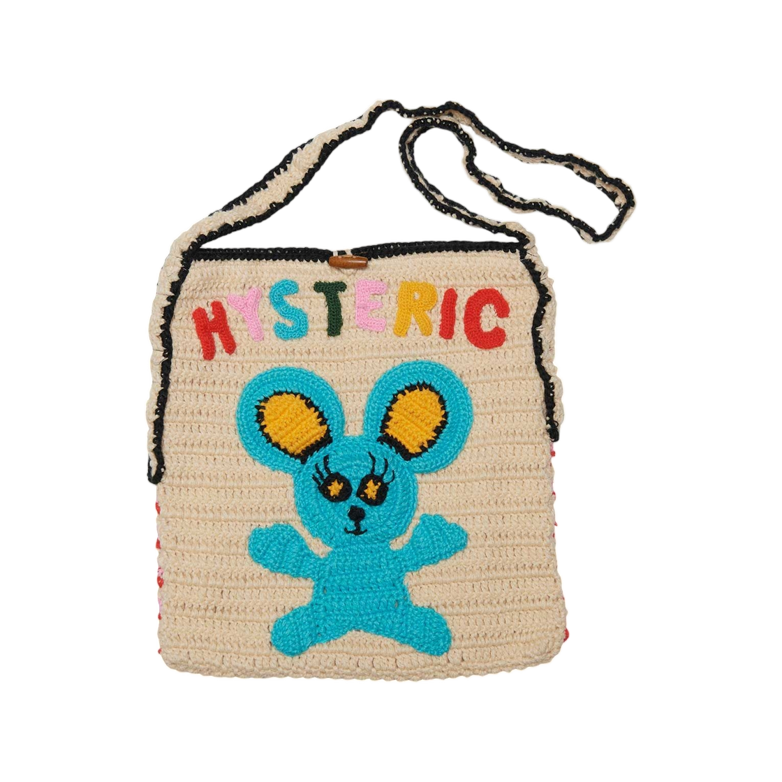 (W) 히스테릭 글래머 HYS 마우스 핸드 니트 숄더백 화이트((W) Hysteric Glamour Hys Mouse Hand Knitted Shoulder Bag White)
