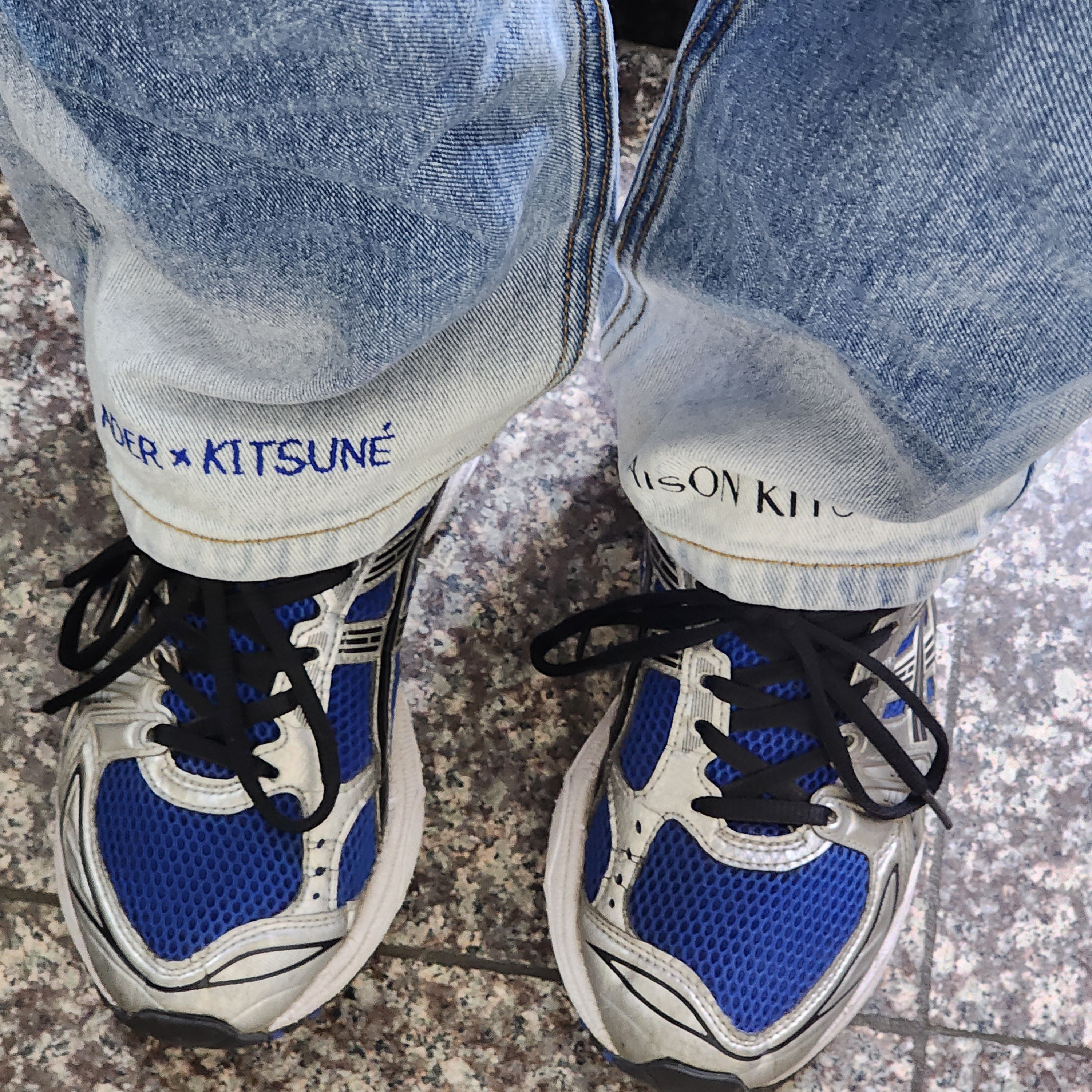 Maison Kitsune x Ader Error Fog Denim Blue, Asics Gel-Kayano 14 Monaco Blue Black 착용 스타일