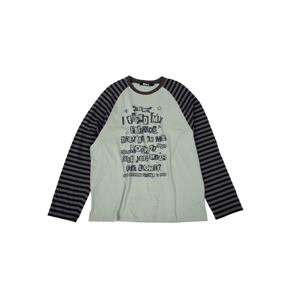 MEA03B5T01-MN MEA Lettering Striped Raglan Top Mint