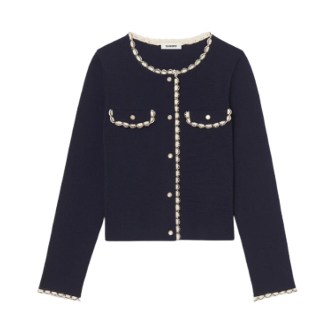 (W) 산드로 크롭 가디건 네이비((W) Sandro Cropped Cardigan Navy)