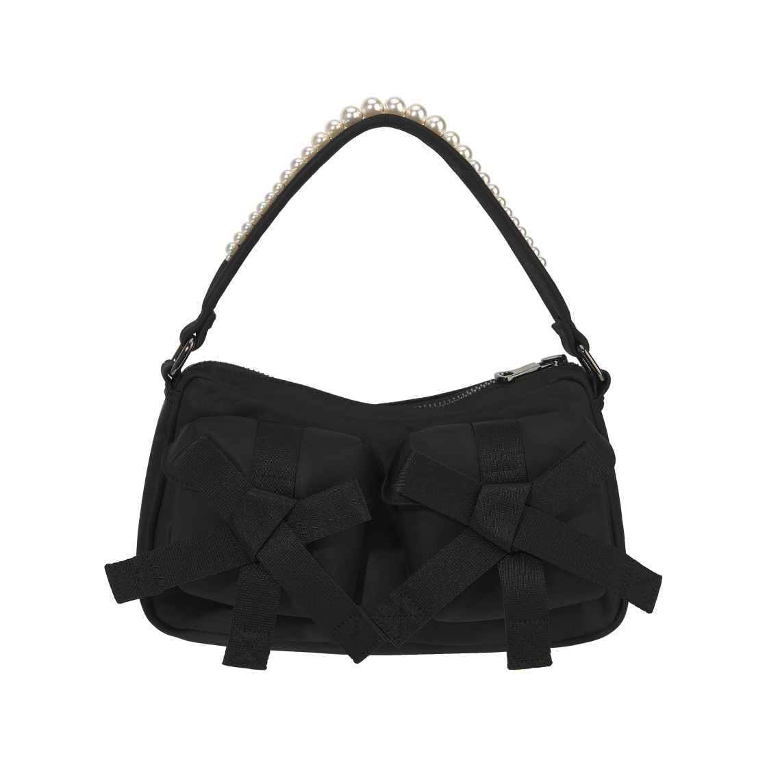 BAG176B-0761 Simone Rocha Beaded Utility Bow Pochette Bag Black Pearl