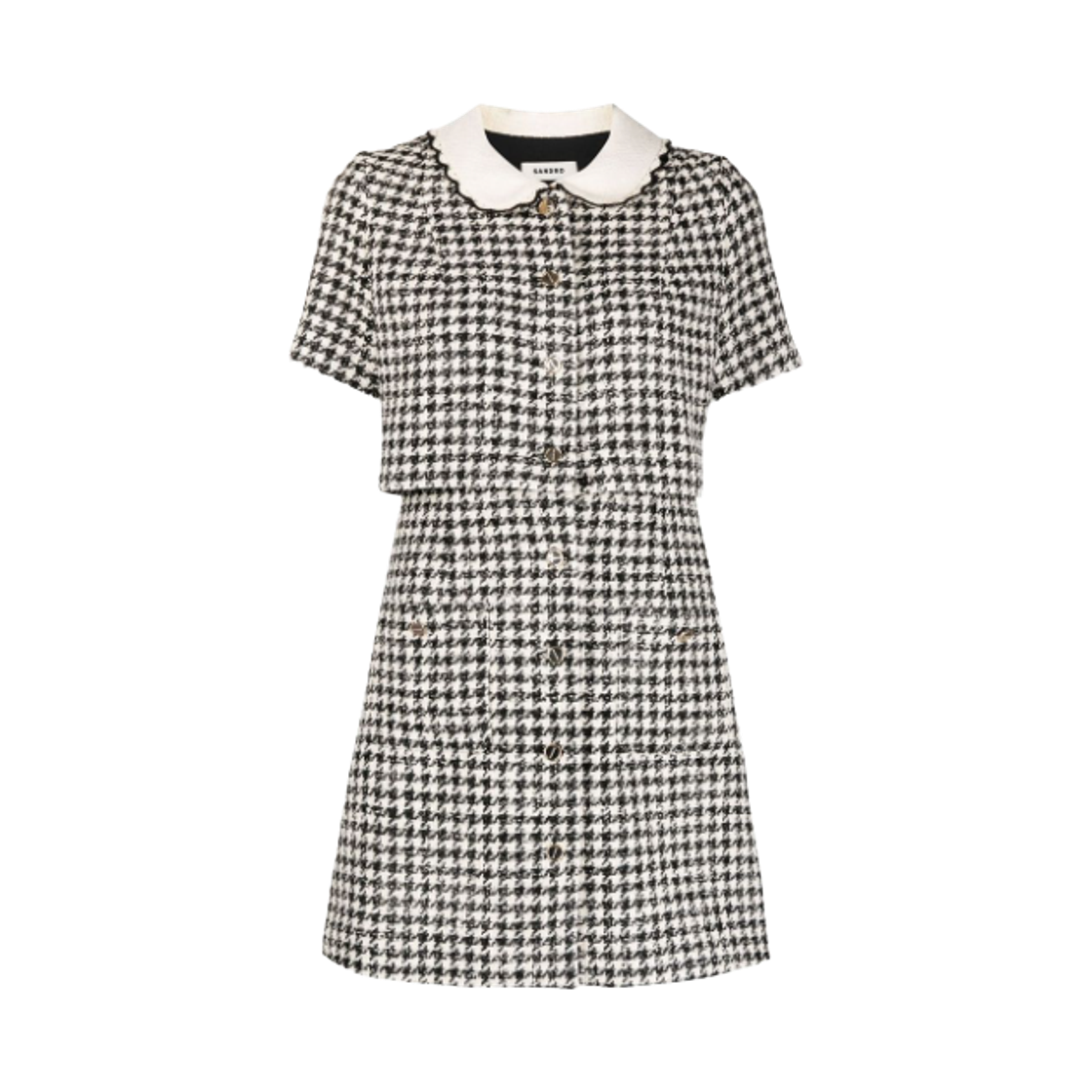 (W) 산드로 트위드 체크 드레스 블랙((W) Sandro Tweed Checked Dress Black)