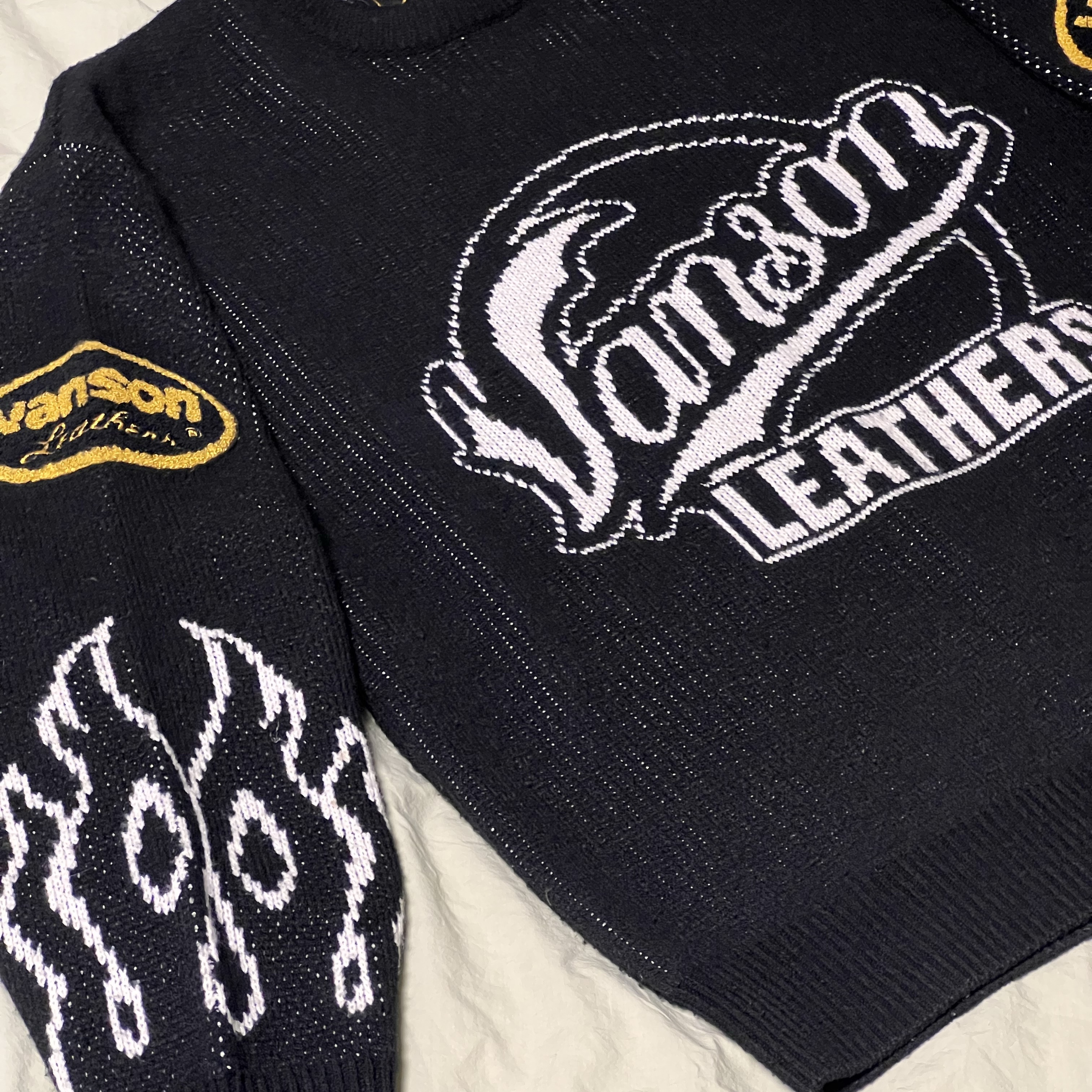 Supreme x Vanson Leathers Sweater Black - 22SS 착용 스타일