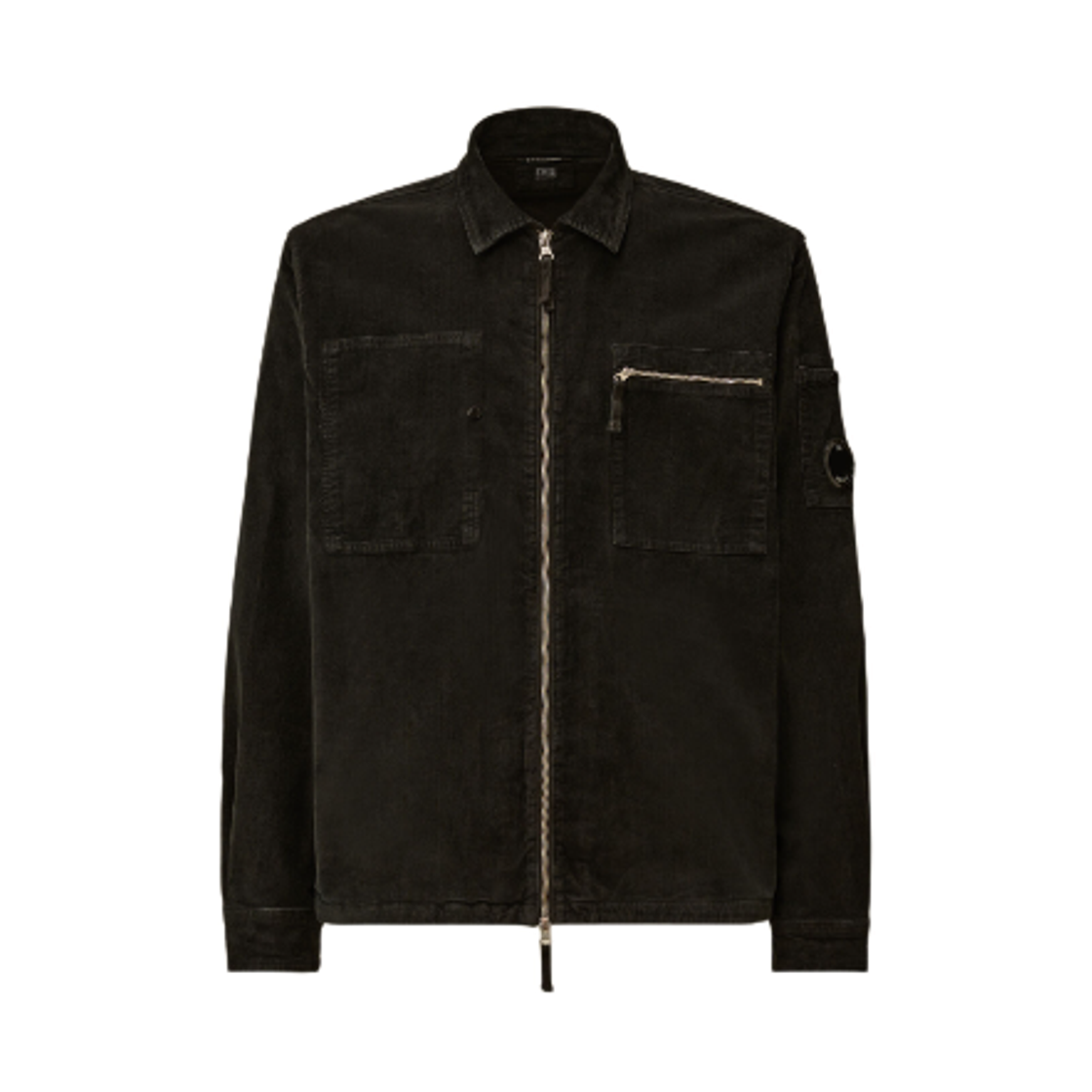 C.P. 컴퍼니 코듀로이 렌즈 지퍼 오버셔츠 블랙 - 25FW(C.P. Company Corduroy Lens Zipped Overshirt Black - 25FW)