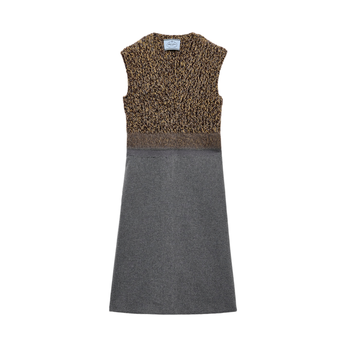 (W) 프라다 셰틀랜드 울 앤 캐시미어 브이넥 드레스 슬레이트 그레이((W) Prada Shetland Wool and Cashmere V-Neck Dress Slate Gray) - 1