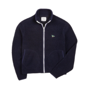 Drake's Boucle Wool Zip Fleece Jacket Navy