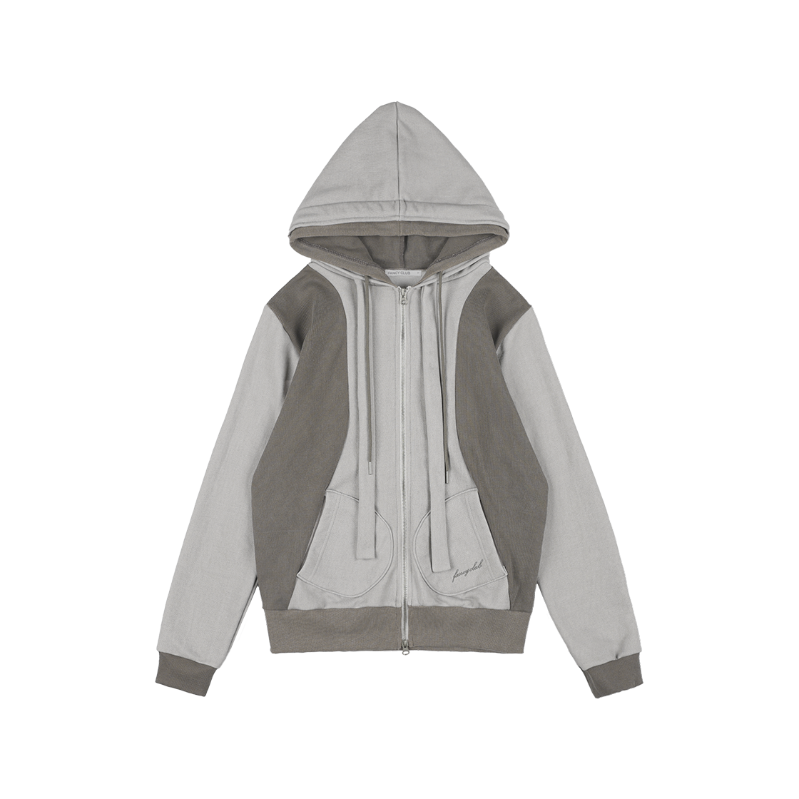 F25ZA009BR Fancy Club Dye-Wash Layered Hooded Zip-Up Brown