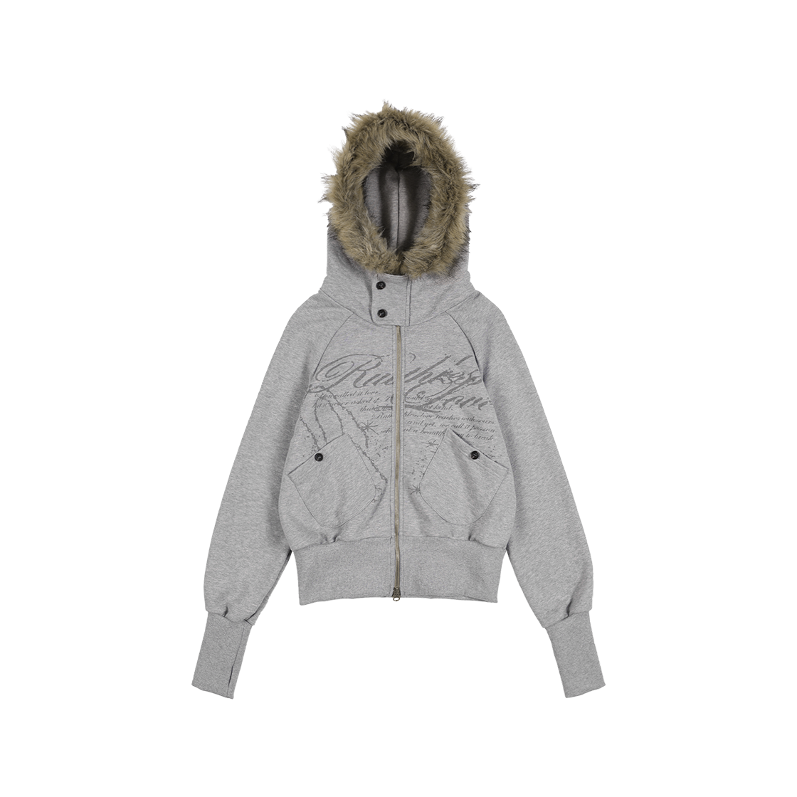 F25ZA005GR Fancy Club Ruthless Fur Hooded Zip-Up Gray