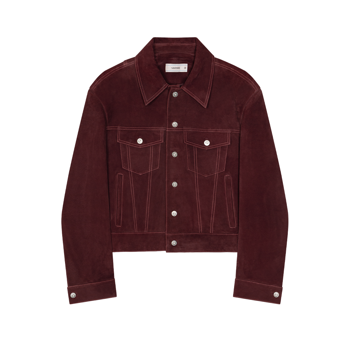웨이비니스 스틸 크롭 스웨이드 트러커 자켓 버건디(Waviness Still Crop Suede Trucker Jacket Burgundy)