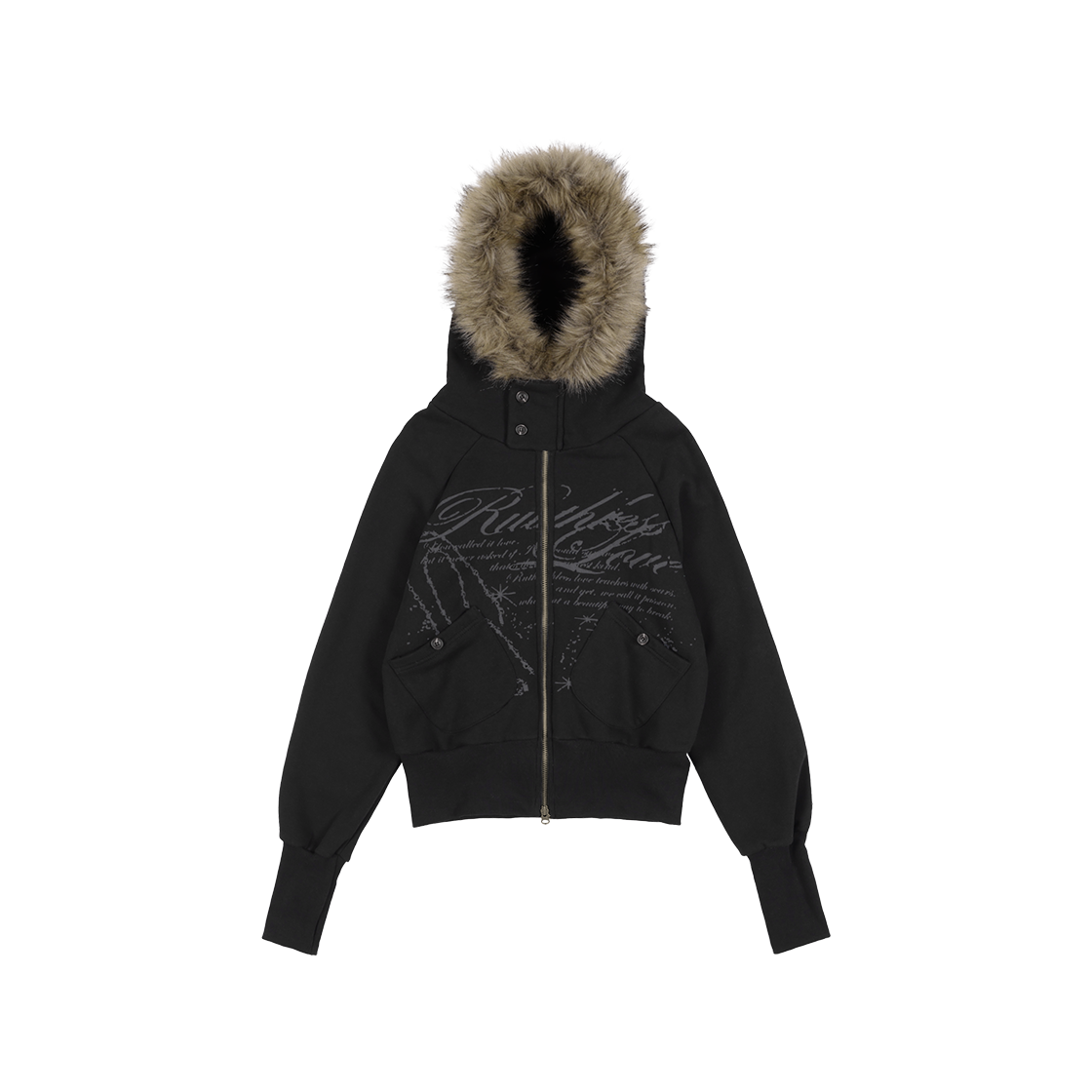 팬시클럽 루스리스 퍼 후드집업 블랙