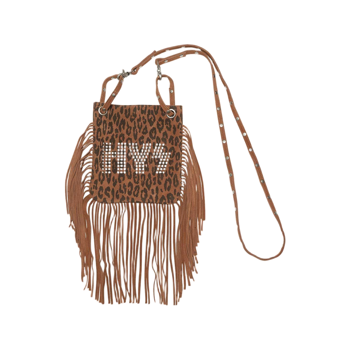 01253QB08 (W) Hysteric Glamour Logo Stud Fringe Mini Bag Brown