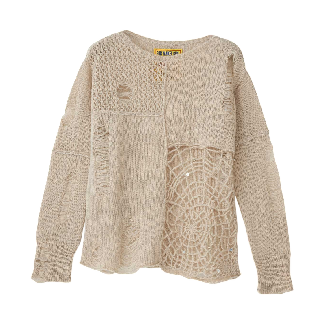 (W) 히스테릭 글래머 스파이더 웹 크래쉬 스웨터 화이트((W) Hysteric Glamour Spider Web Crash Sweater White) - 1