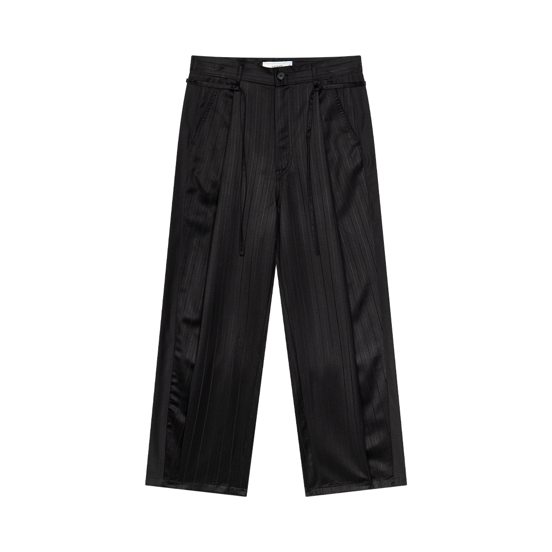 웨이비니스 딥 원 턱 사이드 라인 울 트라우저 블랙 스트라이프(Waviness Deep One Tuck Side Line Wool Trousers Black Stripe)