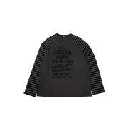 Mea Lettering Striped Raglan Top Dark Grey