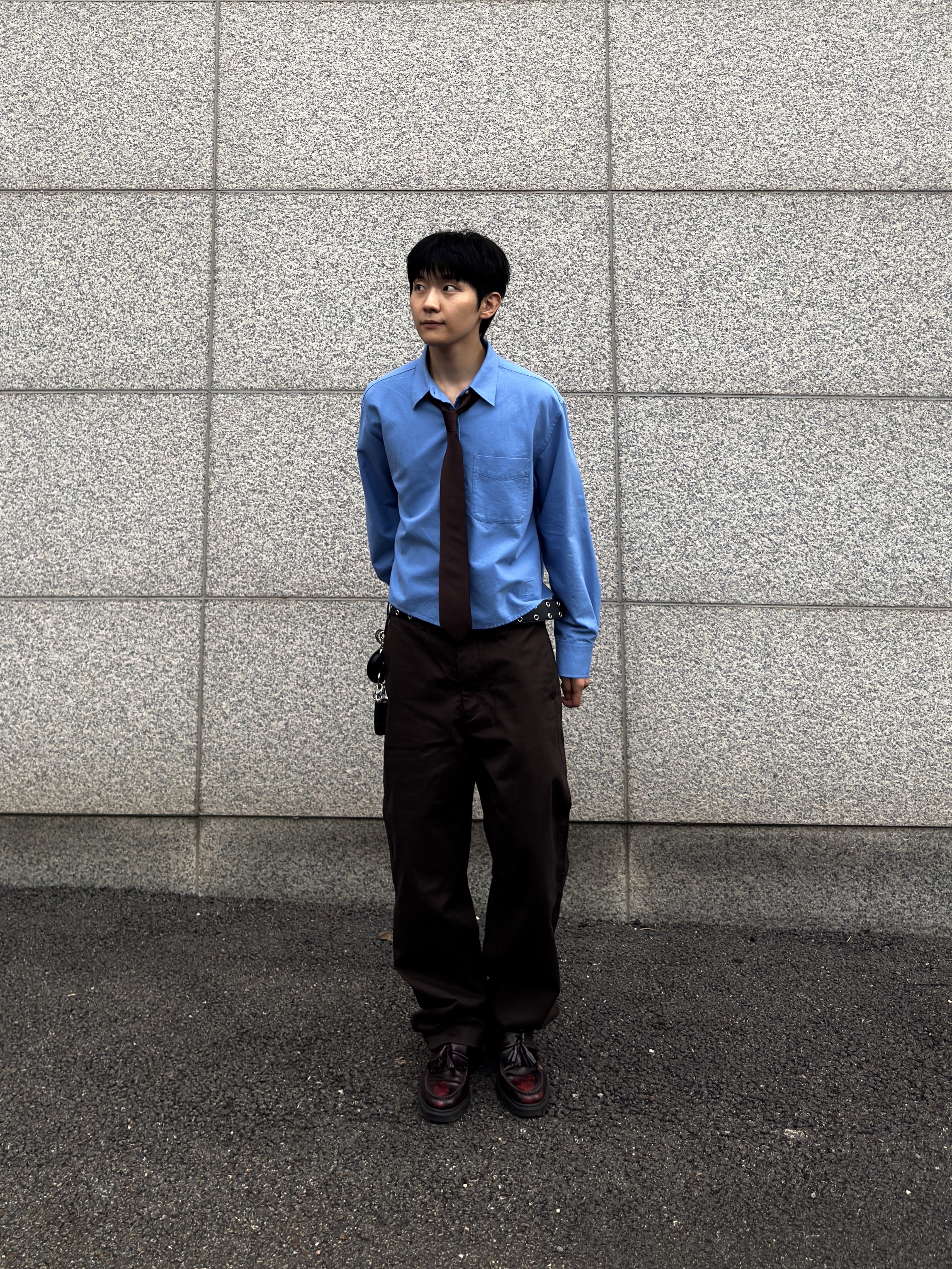 Dr. Martens Adrian Arcadia Leather Loafers Cherry Red, Stussy 8 Ball Studded Belt Black 착용 스타일