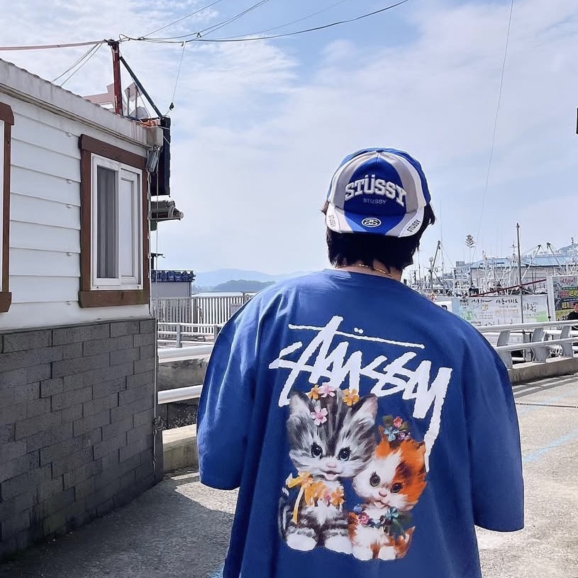 Stussy Kittens T-Shirt Midnight 착용 스타일