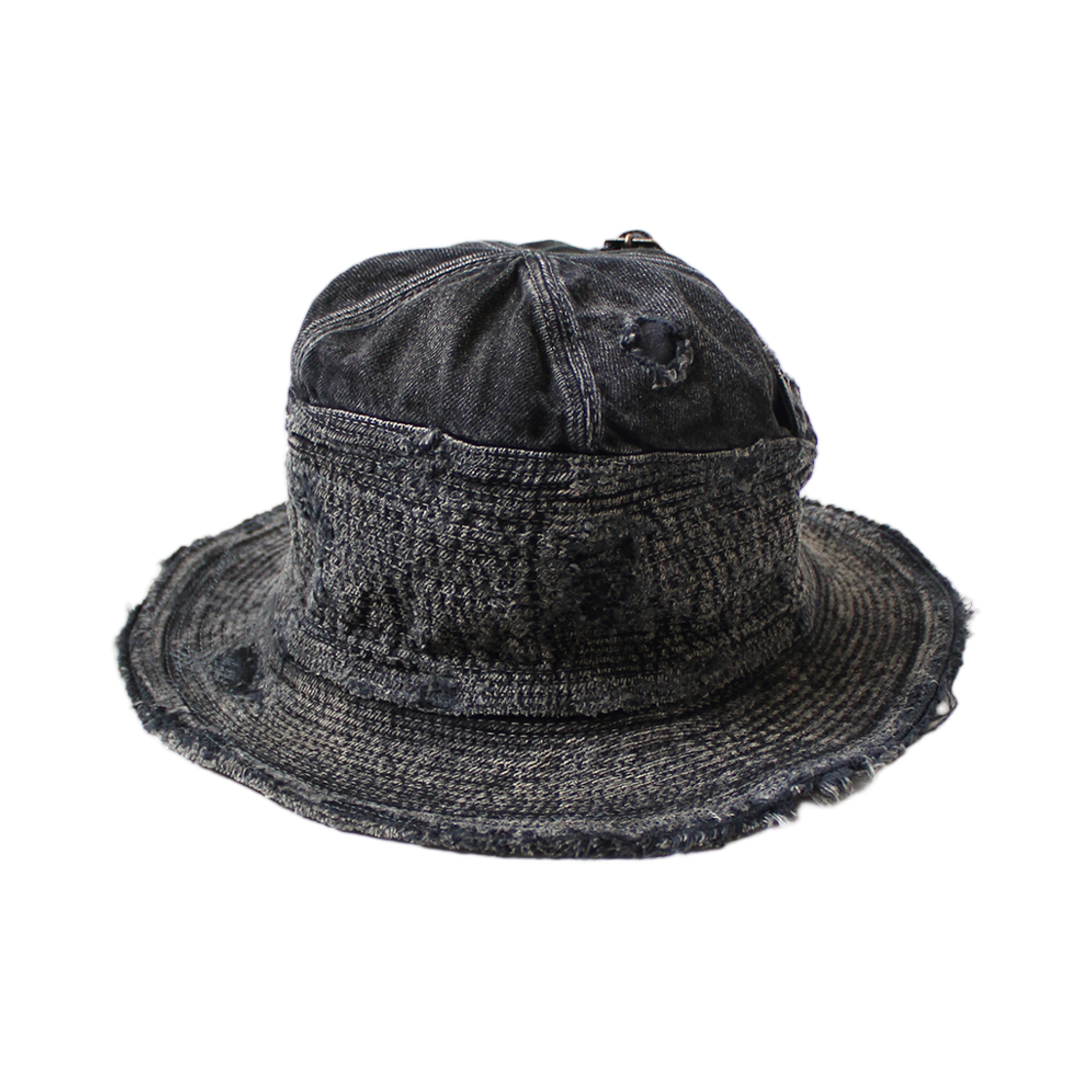 EK-1741 Kapital 11.5 oz. Black x Black Denim Old Man and The Sea Hat Distressed Remake Black