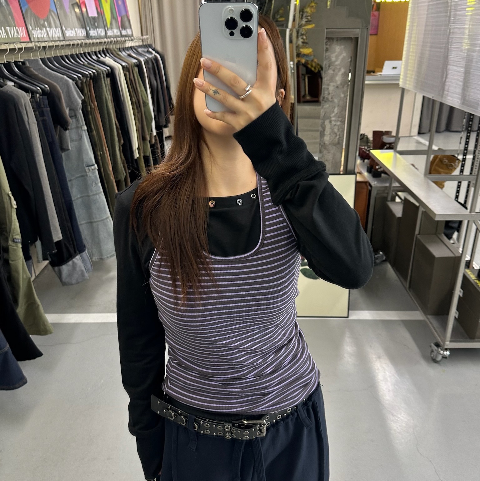Vacant Archive Maya Stripe Sleeveless Top Purple, Vacant Archive Maya Stripe Sleeveless Top Melange 착용 스타일