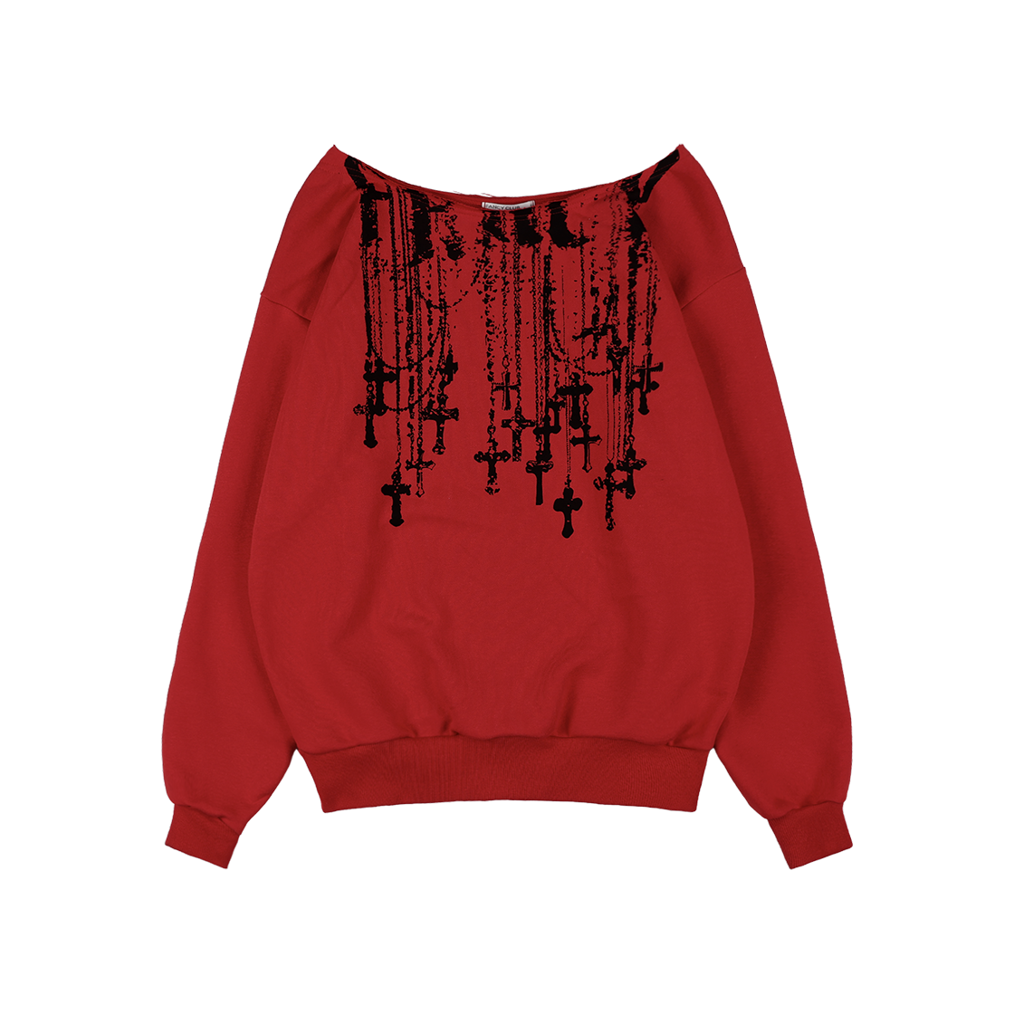 F25ZB037RD Fancy Club Neckliss One-Shoulder Sweatshirt Red