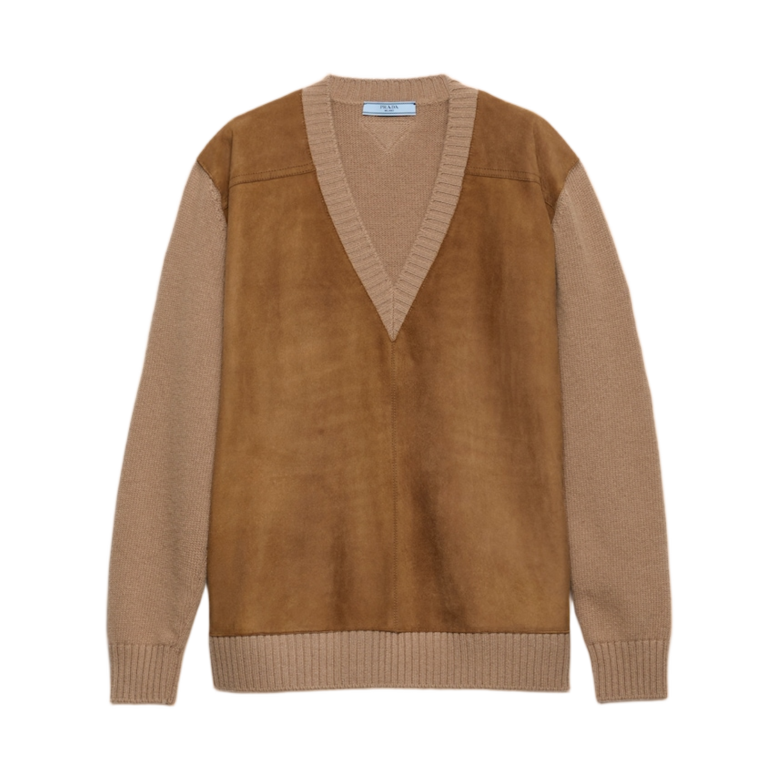 (W) 프라다 캐시미어 울 앤 스웨이드 스웨터 카멜 토바코((W) Prada Cashmere Wool and Suede Sweater Camel Tobacco) - 1
