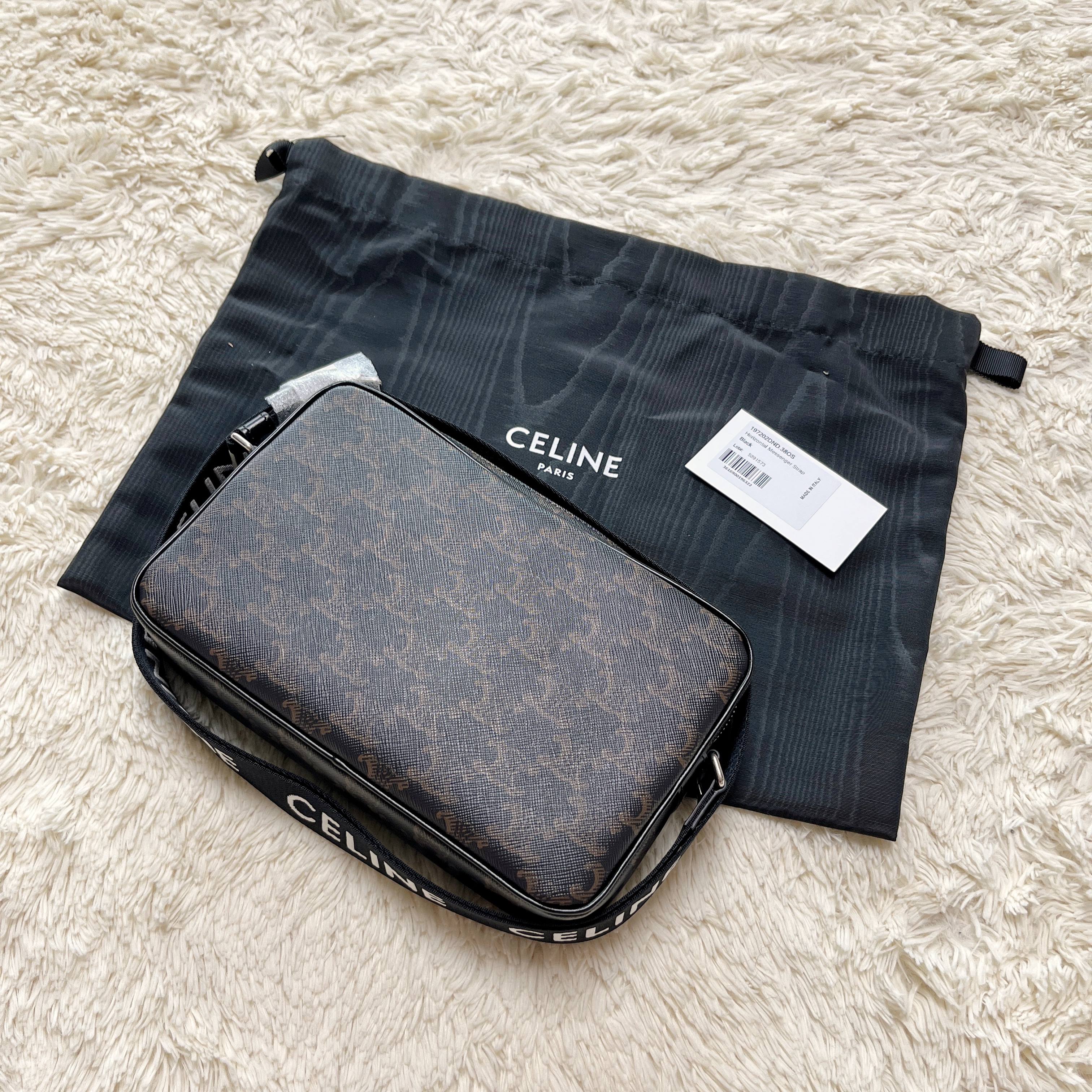 Celine Medium Messenger Bag in Triomphe Canvas Black 착용 스타일
