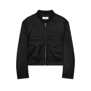 Waviness Diptych Non Collar Wool Blouson Black Stripe
