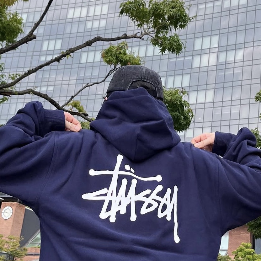 Stussy Basic Stussy Hoodie Navy 착용 스타일